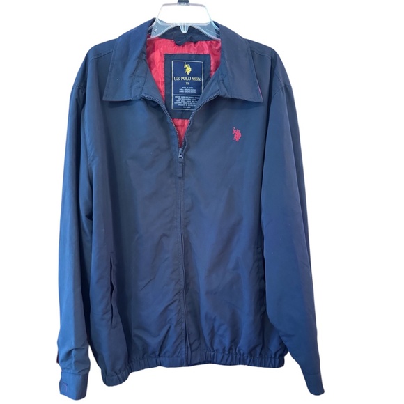 U.S. Polo Assn. Men’s XL Navy Windbreaker Jacket Red Lining Vintage Style - Picture 1 of 4